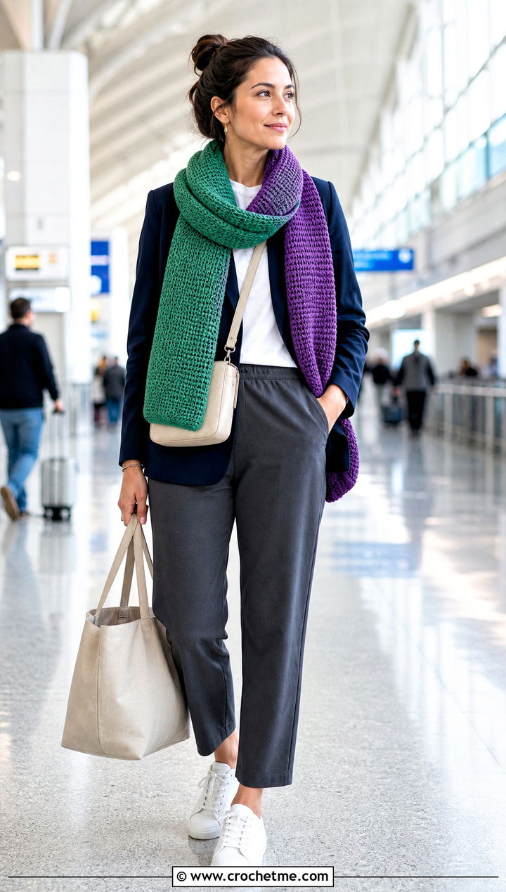 Reversible Tunisian Scarf With Travel Outfit - 35 tunisian crochet scarf outfit ideas