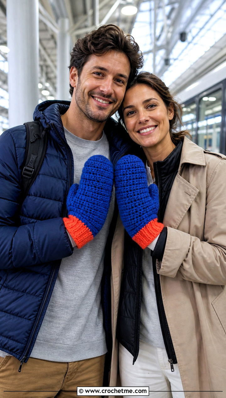 Reversible Two Tone Couple Mittens With Travel Outfits - 25 crochet couple mittens outfit ideas