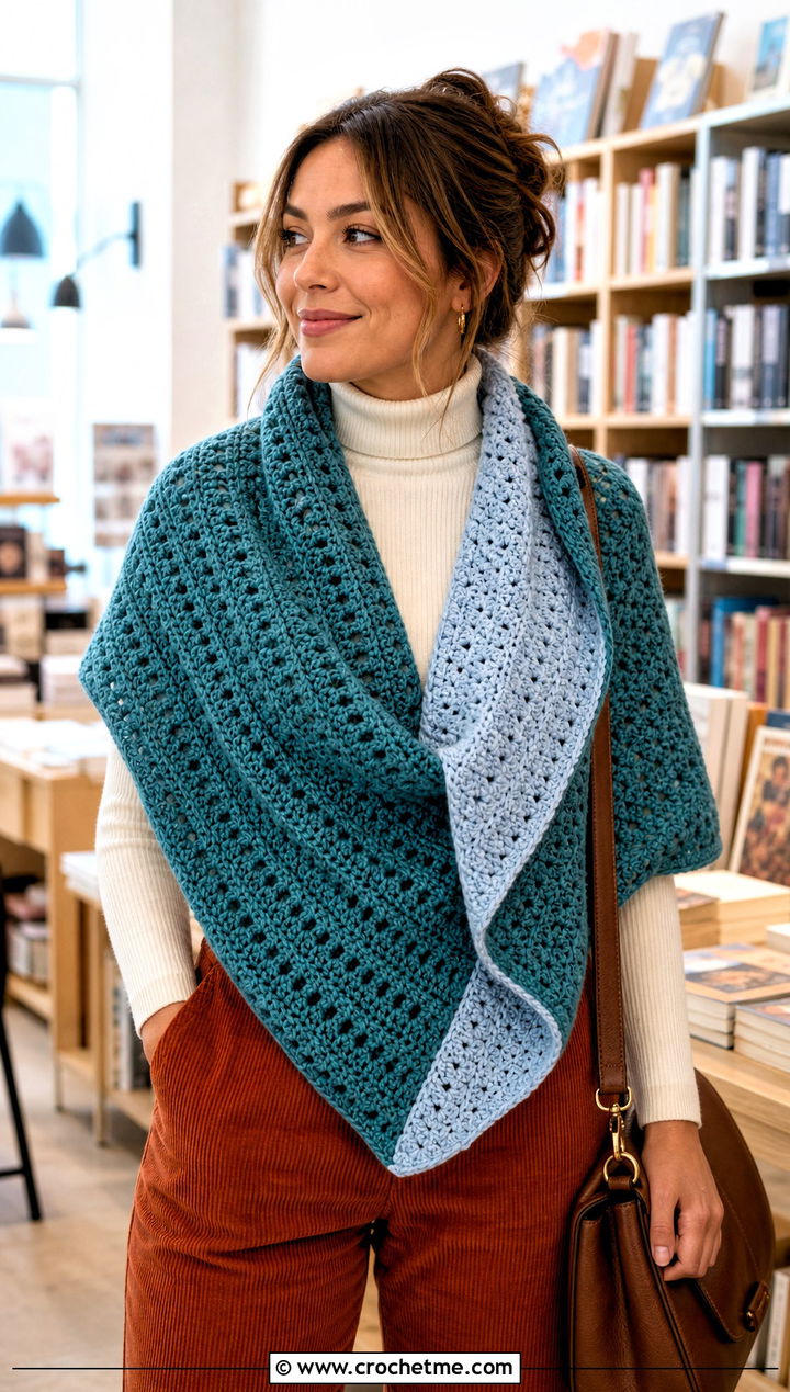 Reversible V Stitch Crochet Shawl With Corduroy Pants - 25 V Stitch Crochet Shawl outfit ideas
