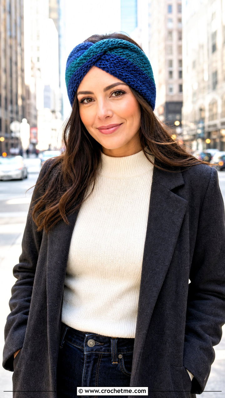 Reversible Velvet Twist Crochet Headband With Overcoat And Flare Jeans - 20 Velvet Twist Crochet Headband outfit ideas