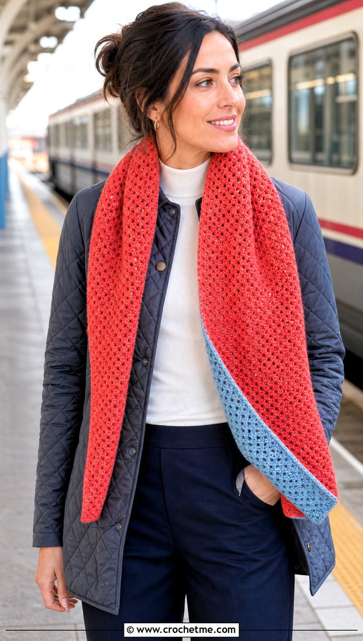 Reversible Waffle Crochet Scarf With Reversible Jacket - 25 Waffle Crochet Scarf outfit ideas