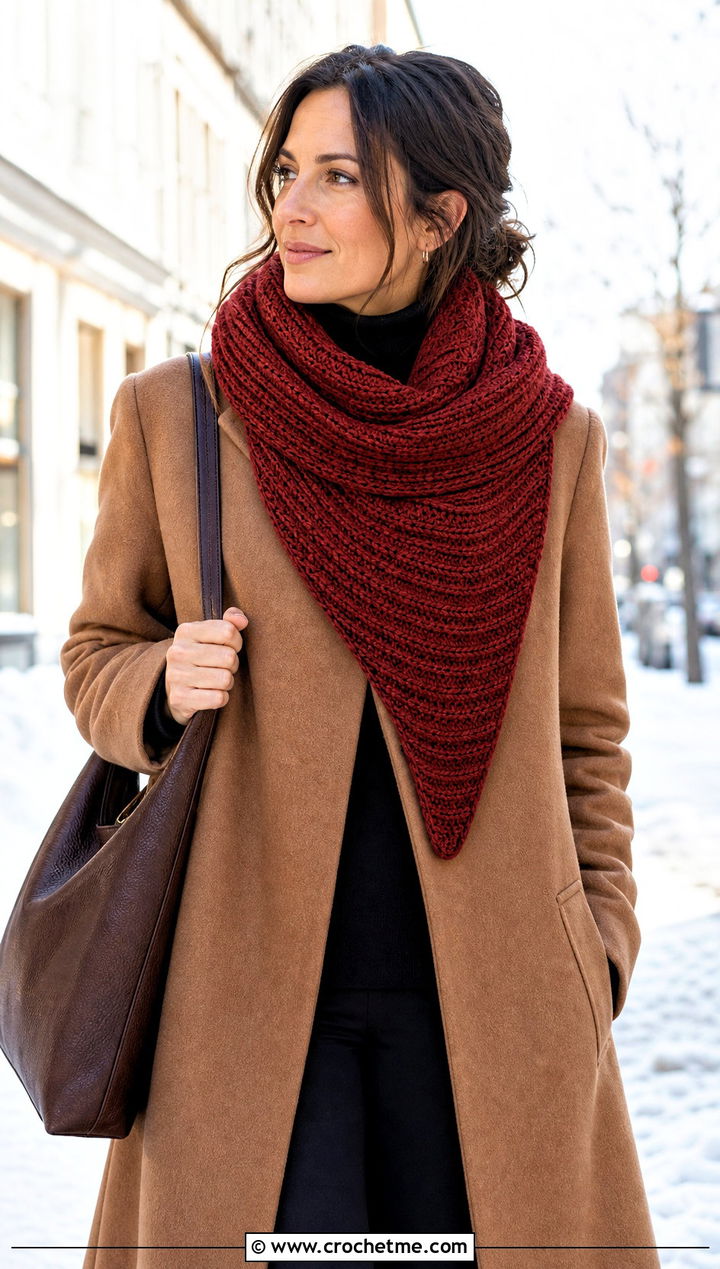 Ribbed Asymmetrical Crochet Shawl With Long Coat And Leggings - 30 asymmetrical crochet shawl outfit ideas