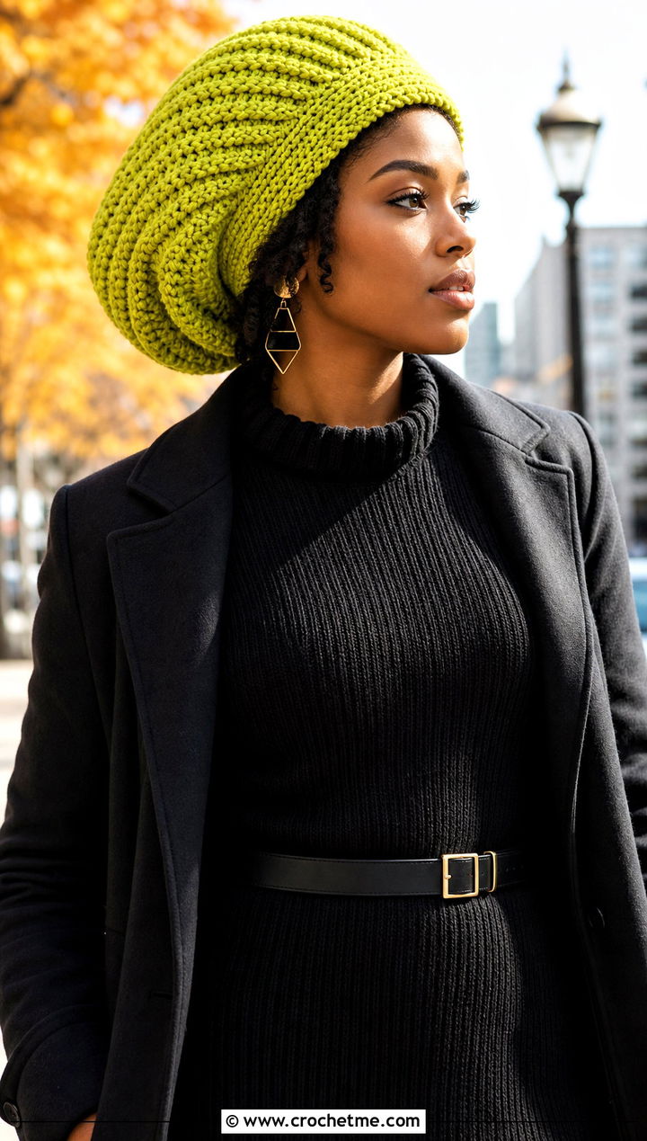 Ribbed Band Crochet Rasta Tam Hat With Sweater Dress - 25 crochet rasta tam hat outfit ideas