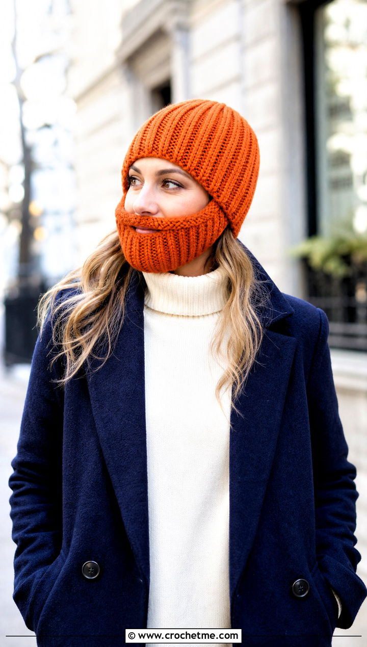 Ribbed Beard Crochet Hat With Wool Coat - 25 Beard Crochet Hat outfit ideas