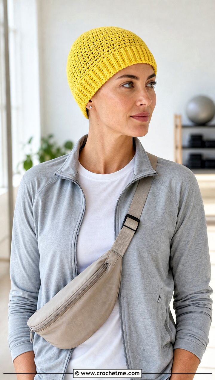 Ribbed Brim Crochet Chemo Cap With Jogger Set - 20 Easy Crochet Chemo Hats outfit ideas