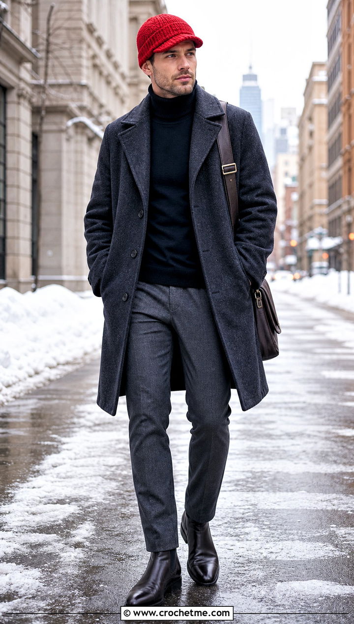 Ribbed Brim Crochet Hat With Wool Coat - 15 Crochet Mens Hat With Brim outfit ideas