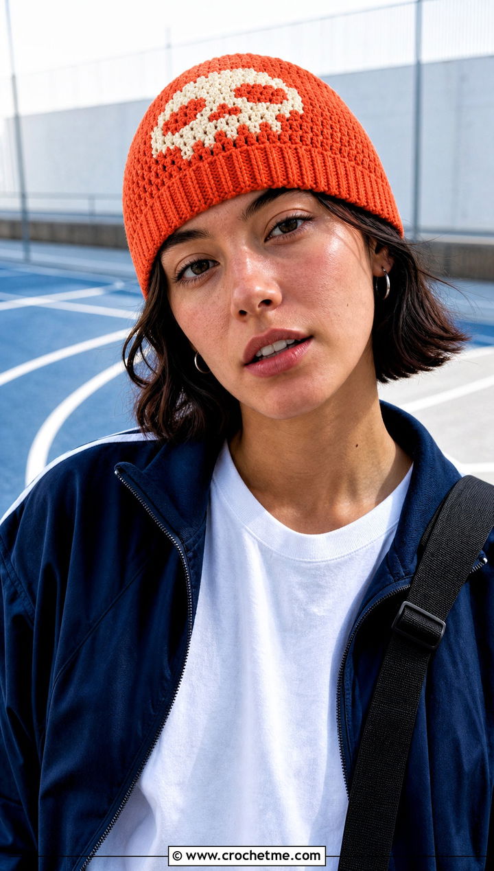 Ribbed Brim Crochet Skull Beanie With Track Jacket - 30 crochet skull beanie outfit ideas