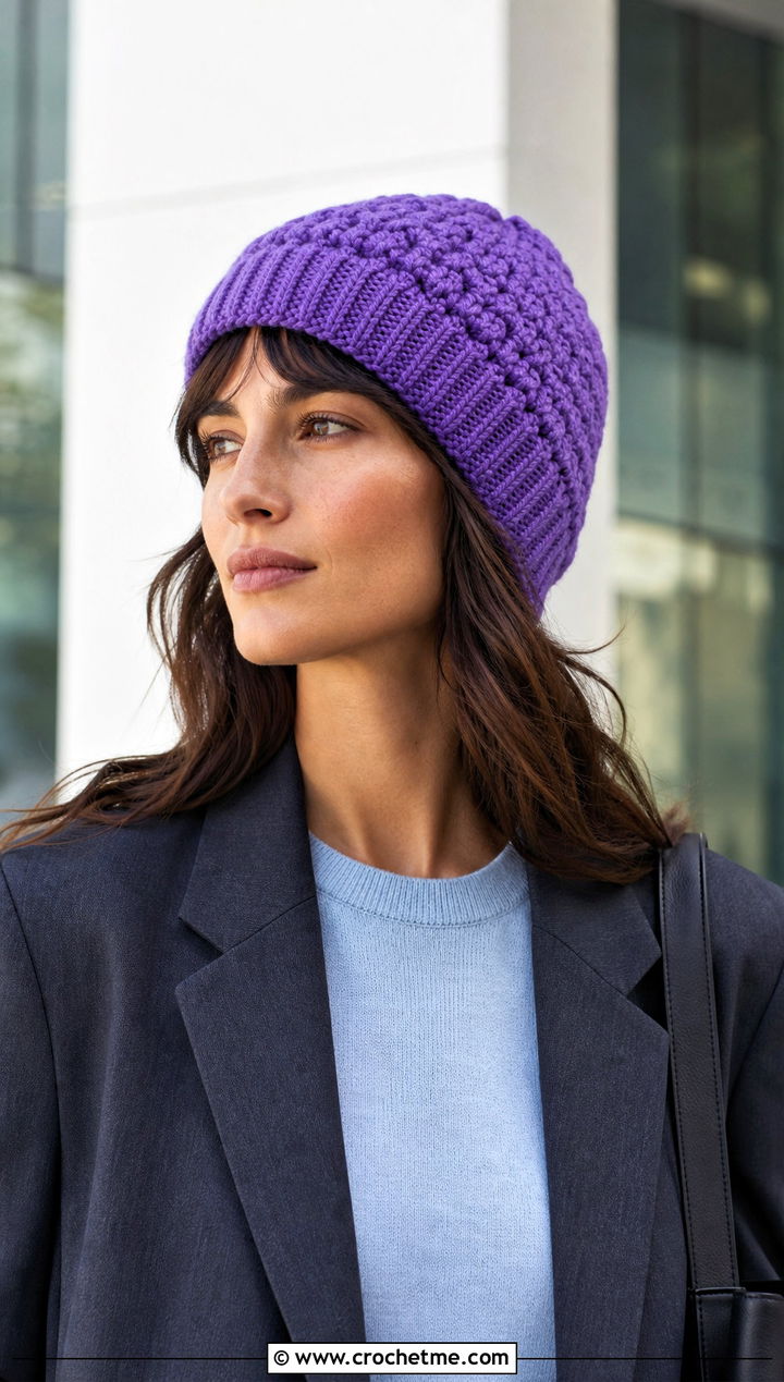 Ribbed Brim Mountain Ridge Crochet Beanie With Tailored Suit - 15 Mountain Ridge Crochet Beanie outfit ideas