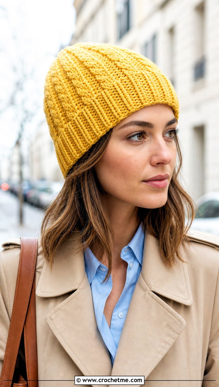 Ribbed Cable Crochet Beanie With Trench Coat - 15 cabled crochet beanie design outfit ideas