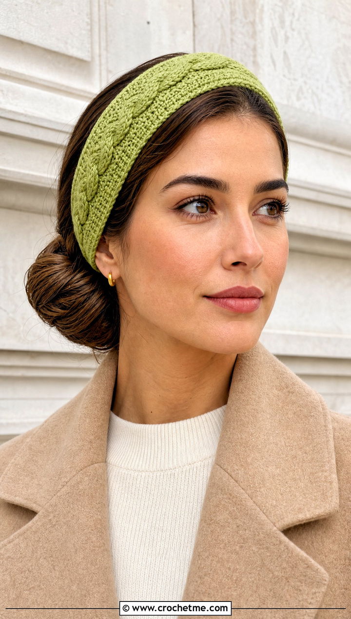 Ribbed Cable Headband With Wool Coat and Wide Leg Pants - 15 easy crochet cable headband earwarmer outfit ideas