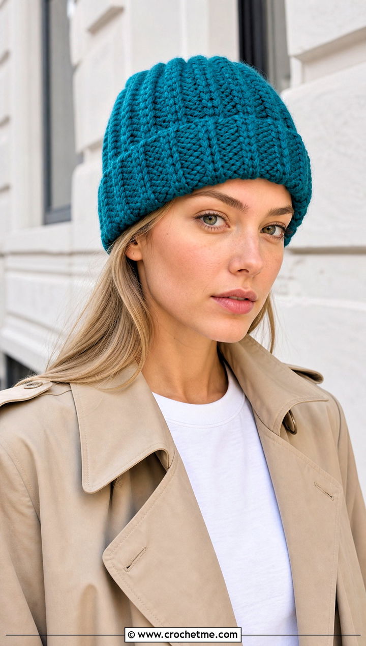 Ribbed Chunky Crochet Beanie With Straight Leg Jeans - 15 Simple Chunky Crochet Hat outfit ideas
