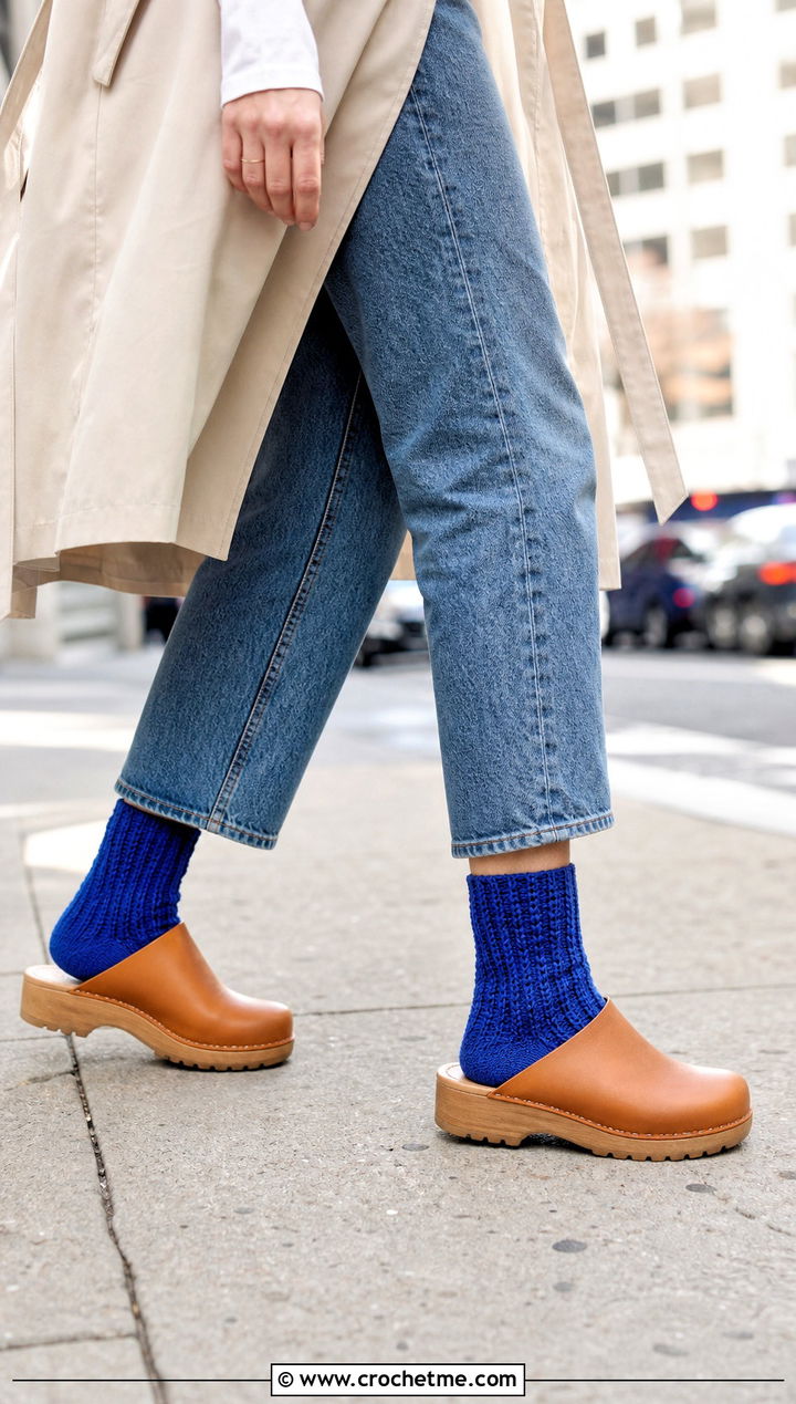 Ribbed Chunky Crochet Crew Socks With Cropped Jeans - 15 crochet sock chunky yarn outfit ideas