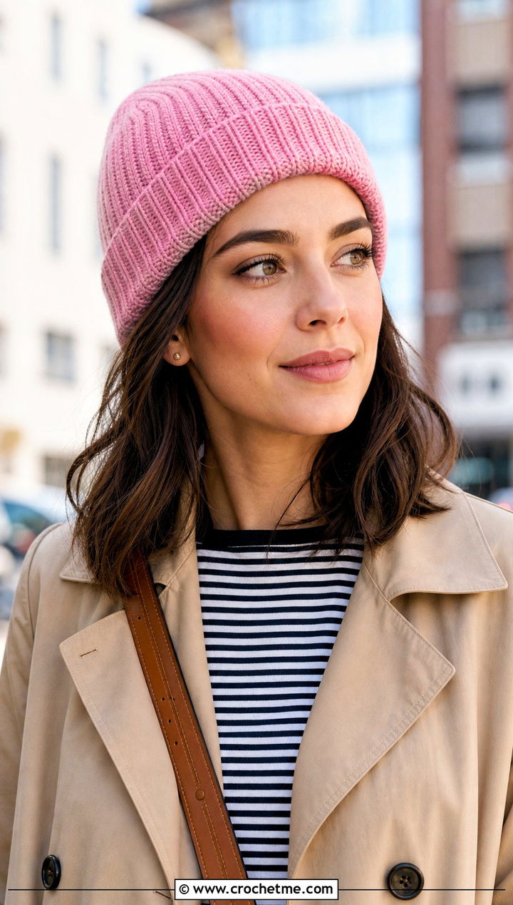 Ribbed Cotton Lightweight Crochet Beanie With Trench Coat - 15 Lightweight Crochet Beanie outfit ideas