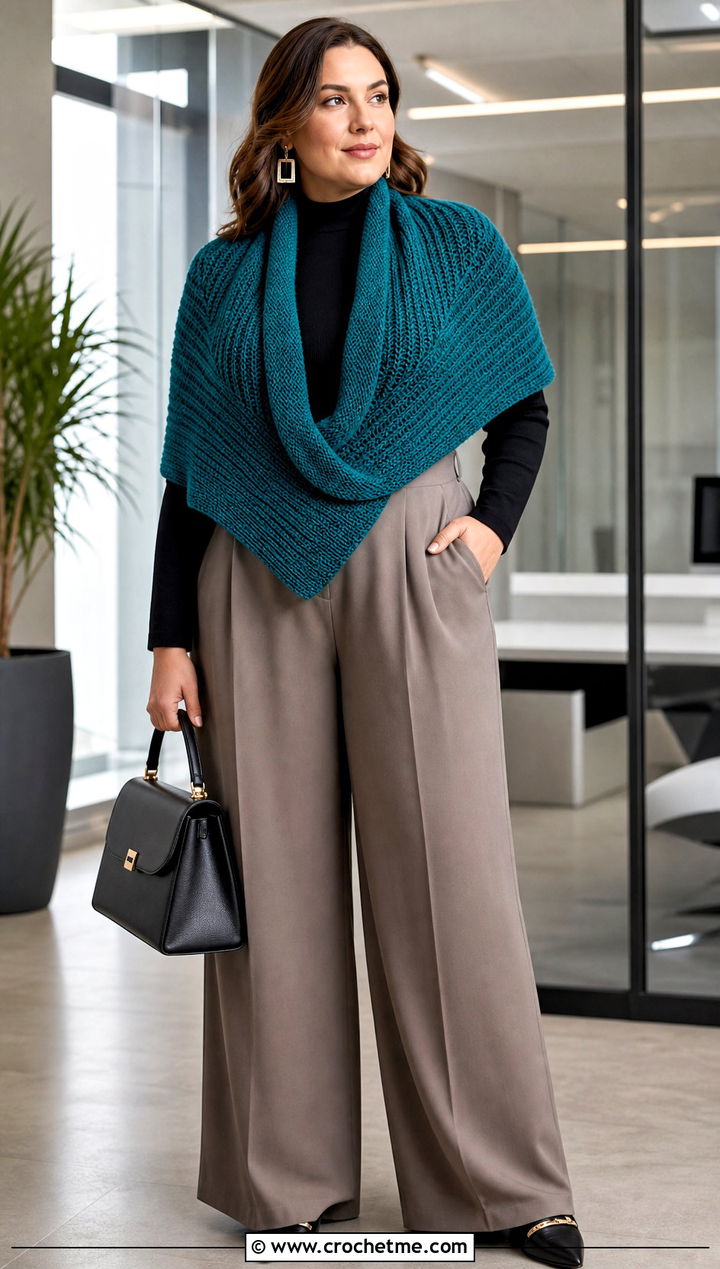 Ribbed Cowl Crochet Katniss Shawl With Tailored Trousers - 20 Crochet Katniss Shawl outfit ideas