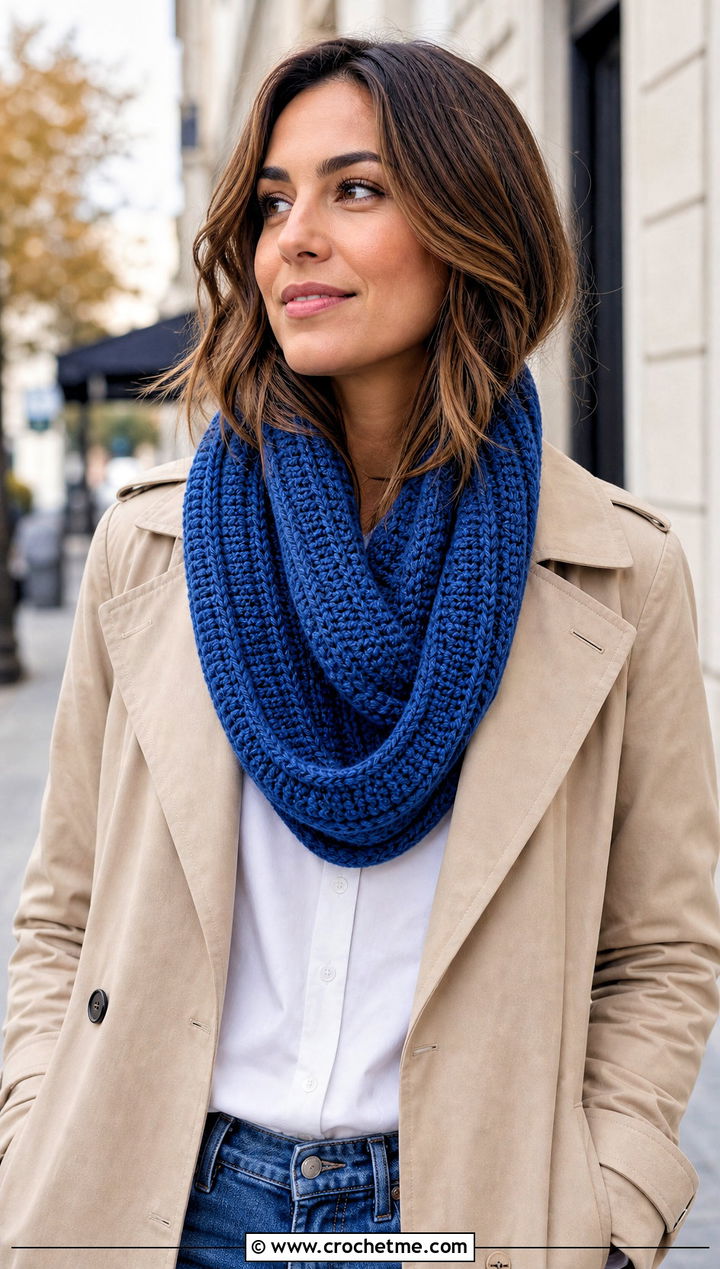 Ribbed Cowl Neck Crochet Scarf With Trench Coat - 25 Cowl Neck Crochet Scarf outfit ideas