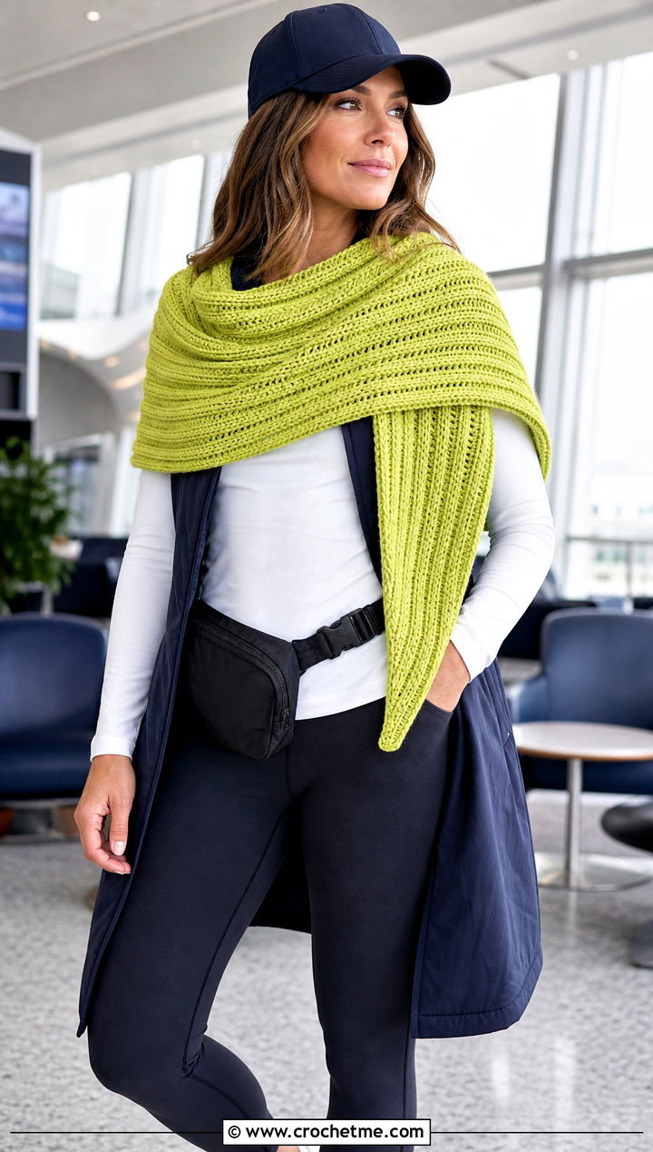 Ribbed Crescent Crochet Shawl With Leggings - 25 Crescent Crochet Shawl outfit ideas