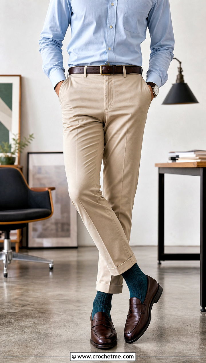 Ribbed Crew Crochet Socks With Chinos And Loafers - 25 men's crochet socks outfit ideas