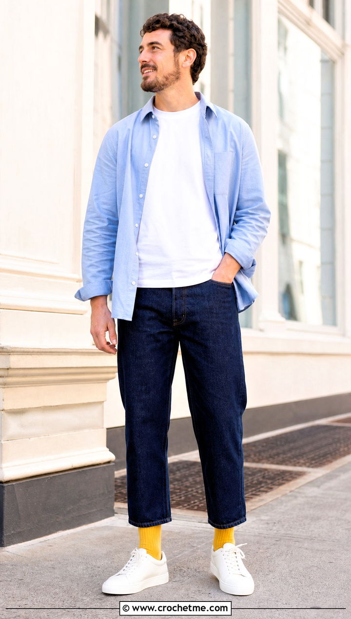 Ribbed Crew Crochet Socks With Straight Leg Jeans - 35 crochet socks for men outfit ideas