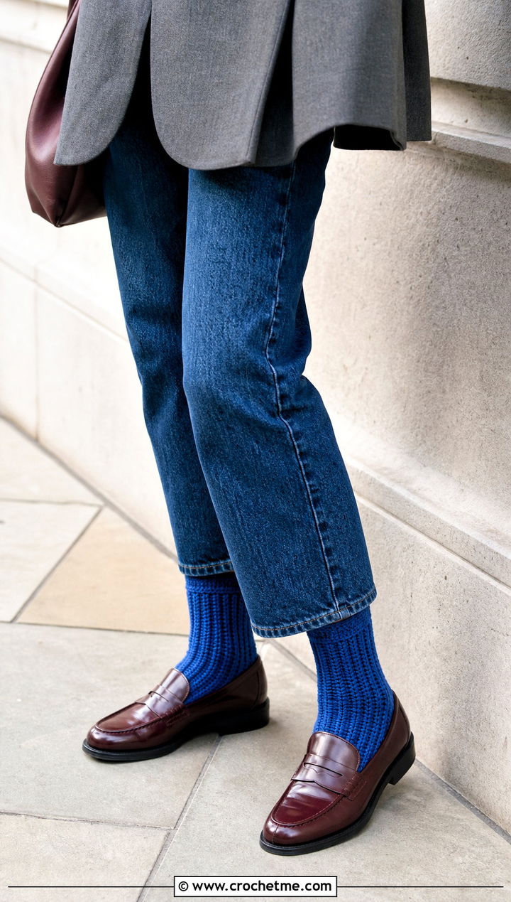 Ribbed Crew Crochet Wool Socks With Straight Leg Jeans - 30 Crochet Wool Socks outfit ideas