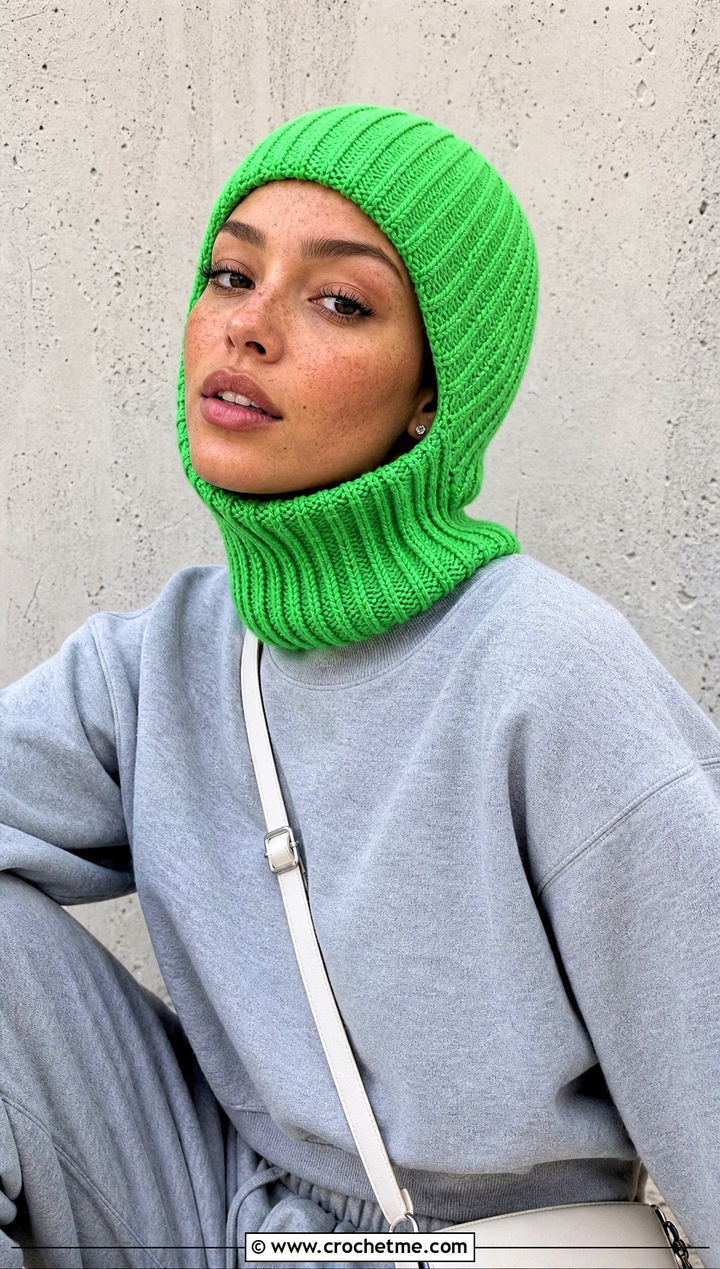 Ribbed Crochet Astronaut Balaclava With Sweatsuit And Sneakers - 15 Crochet Astronaut Hat outfit ideas