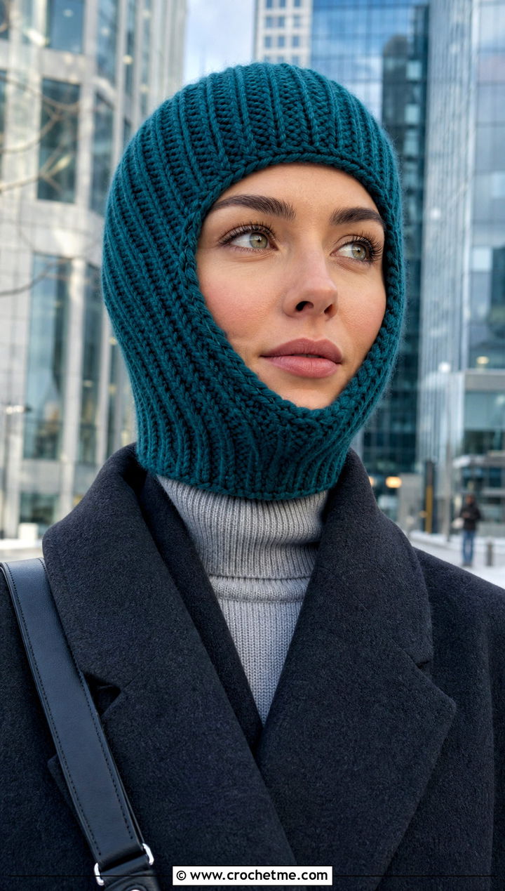 Ribbed Crochet Balaclava Hat With Wool Coat - 25 crochet balaclava hat outfit ideas