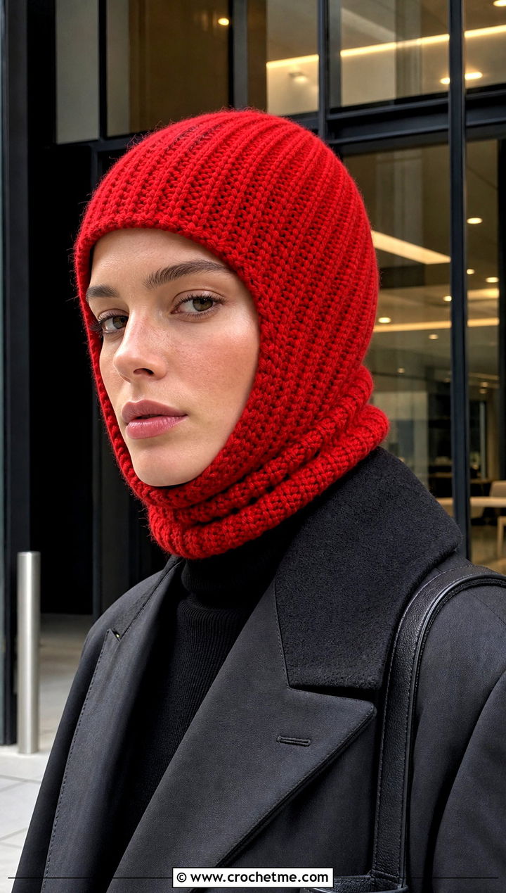 Ribbed Crochet Balaclava Ski Hat With Oversized Suit - 30 crochet ski hat outfit ideas