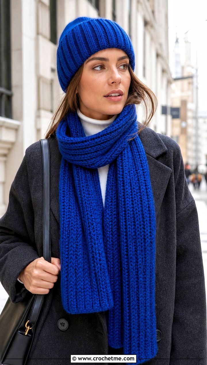 Ribbed Crochet Beanie And Scarf Set With Wool Coat - 30 crochet beanie and scarf set outfit ideas