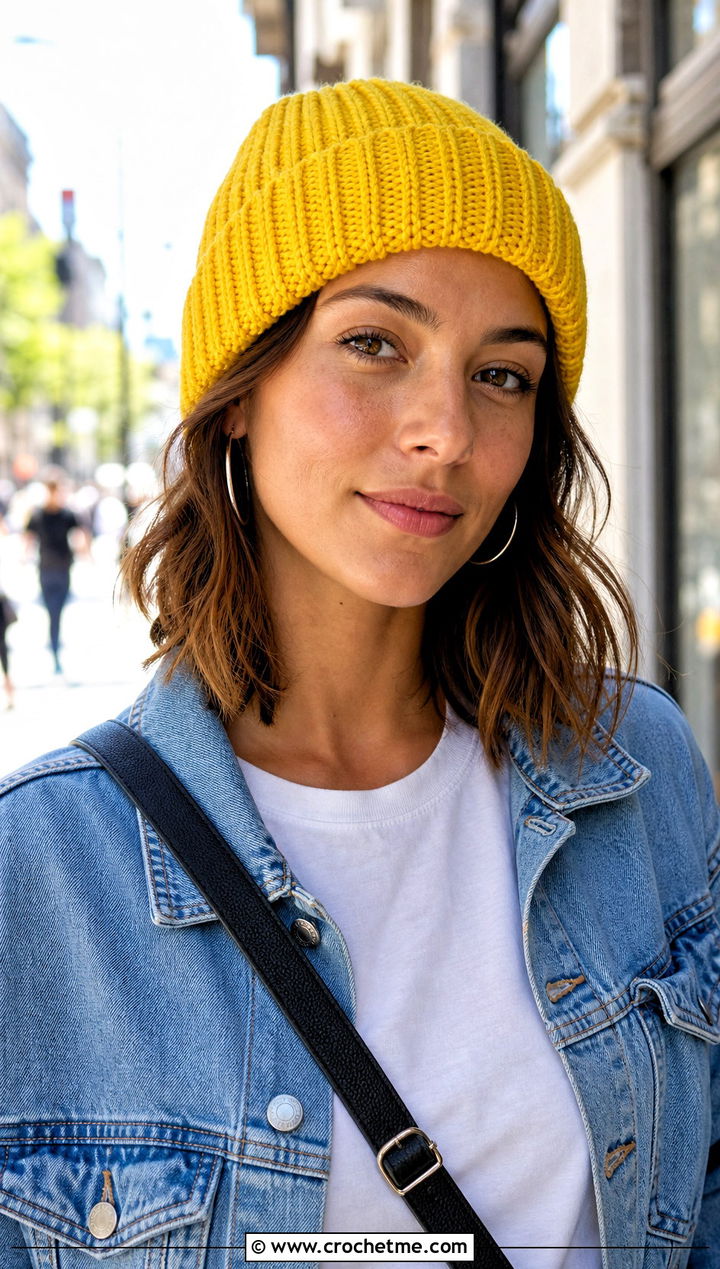 Ribbed Crochet Beanie With Denim Jacket - 15 Easy Crochet Projects Beanie outfit ideas