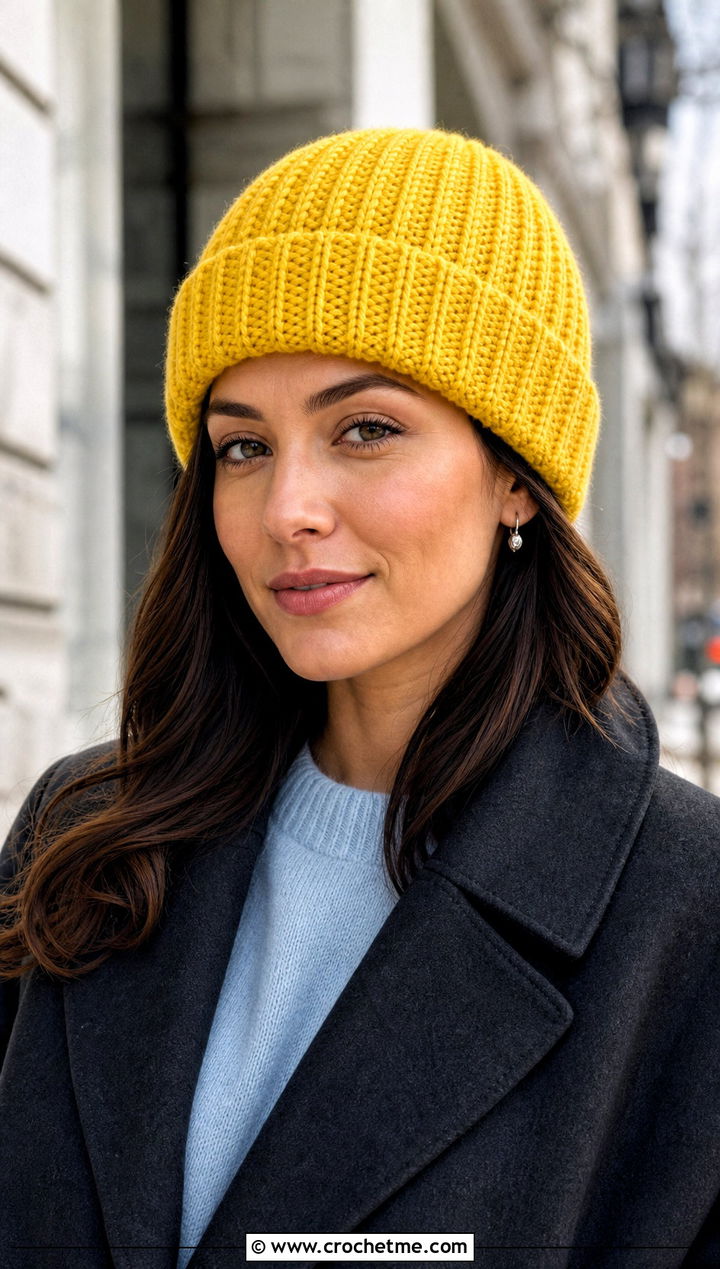 Ribbed Crochet Beanie With Tailored Coat - 15 Crochet Hats All Sizes outfit ideas