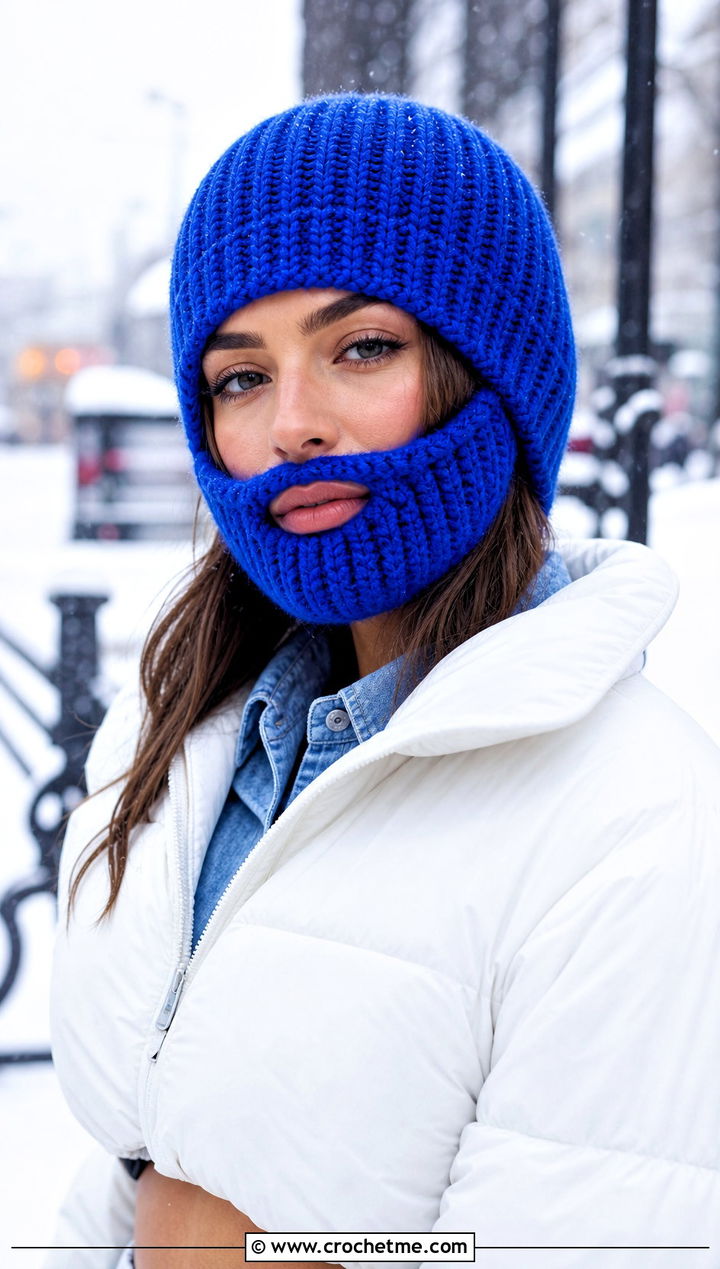 Ribbed Crochet Beard Beanie With Puffer Jacket - 15 Crochet Hat With Beard outfit ideas