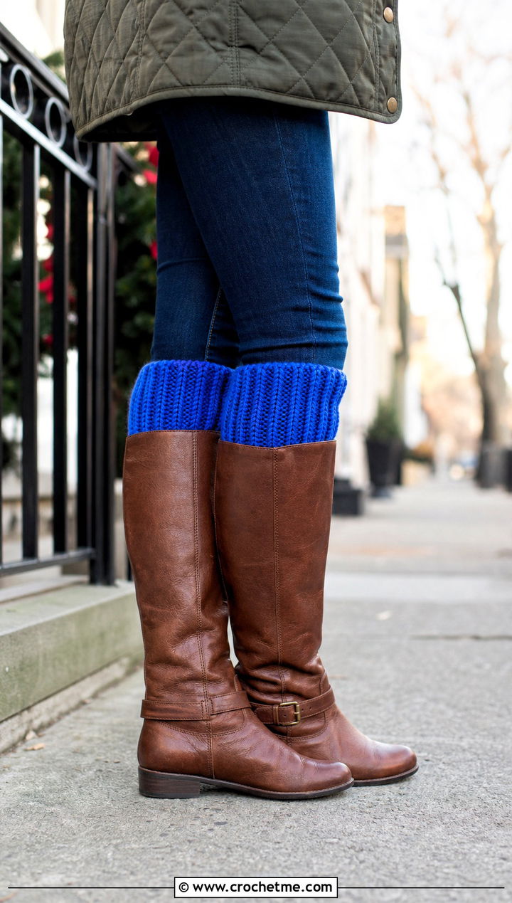 Ribbed Crochet Boot Cuffs With Skinny Jeans and Riding Boots - 30 crochet boot cuff outfit ideas