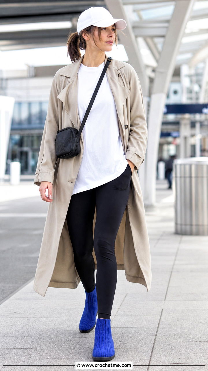 Ribbed Crochet Booties With Leggings And A Trench Coat - 35 crochet booties outfit ideas