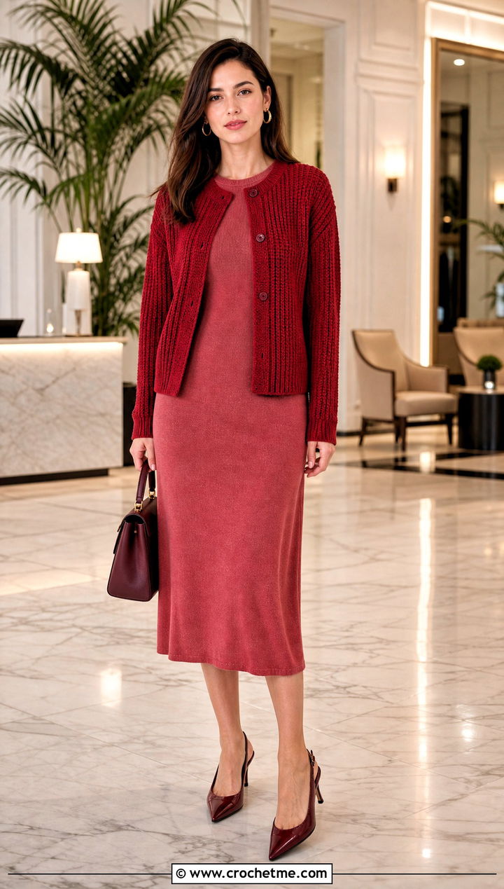 Ribbed Crochet Cardigan With Matching Knit Dress - 25 unique crochet cardigan outfit ideas
