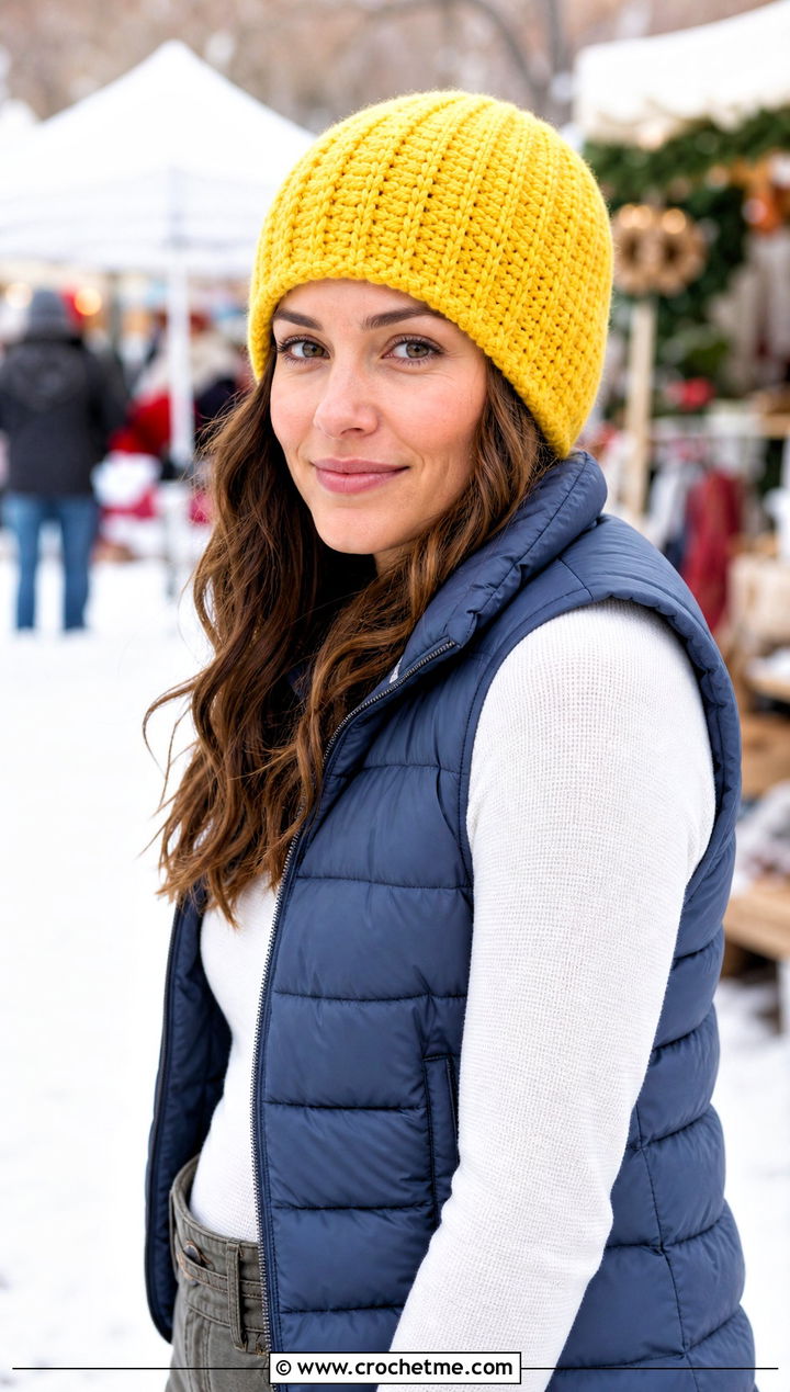Ribbed Crochet Cloche Hat With Puffer Vest - 25 Cloche Crochet Hat outfit ideas
