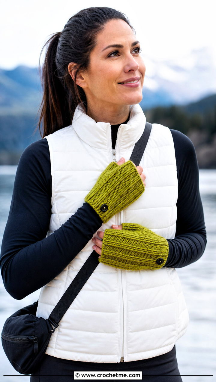 Ribbed Crochet Convertible Mittens With Puffer Vest - 25 Crochet Convertible Mittens outfit ideas