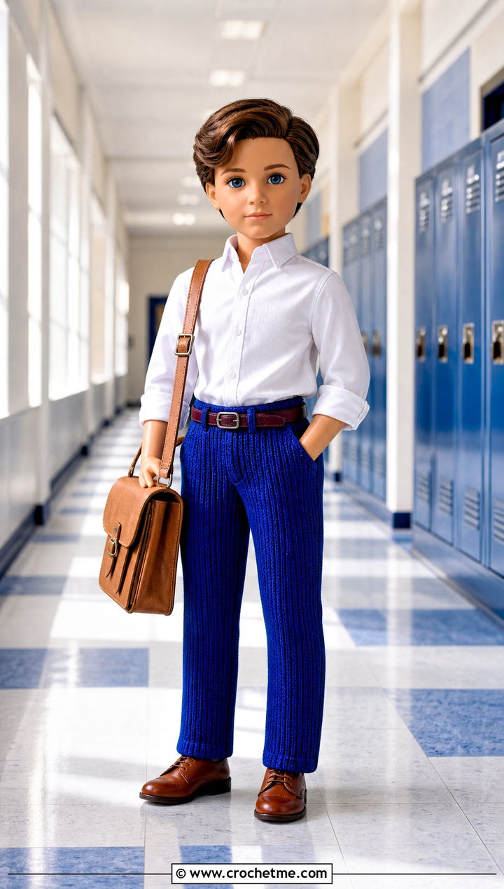 Ribbed Crochet Doll Pants With Button Down Shirt - 25 Crochet Pants For Dolls outfit ideas