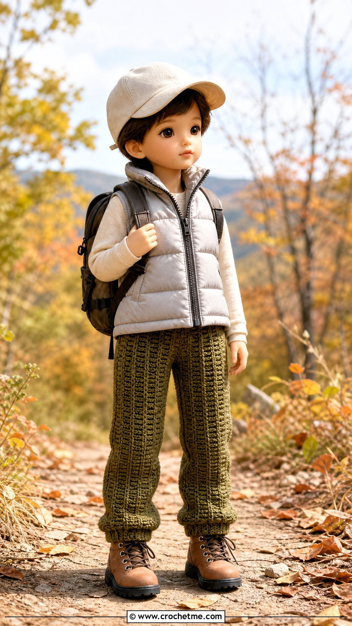 Ribbed Crochet Doll Pants With Puffer Vest - 35 crochet doll pants outfit ideas