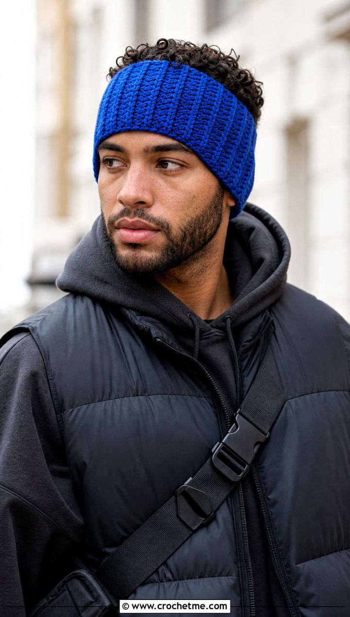 Ribbed Crochet Ear Warmer With Hoodie And Cargo Pants - 15 Crochet Headband For Men outfit ideas
