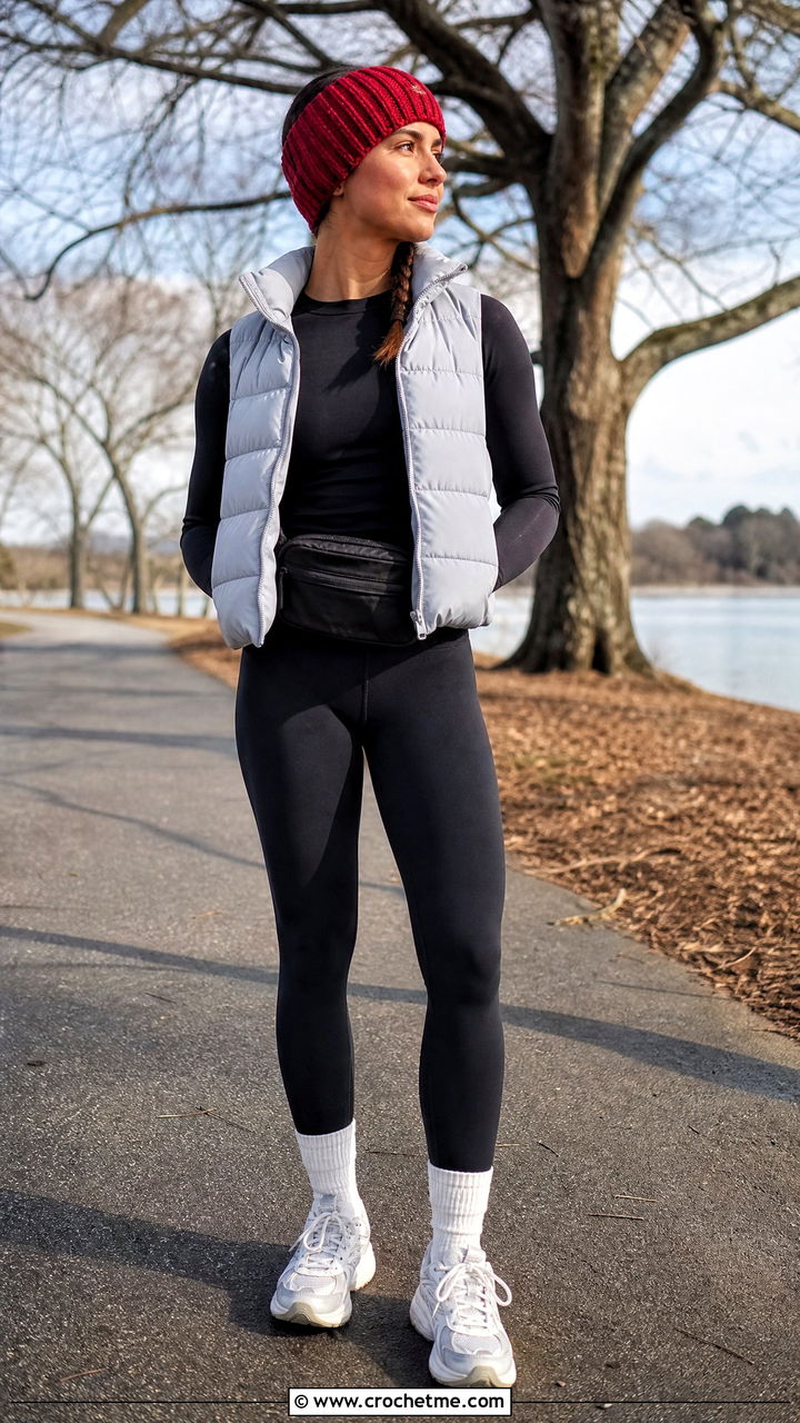 Ribbed Crochet Ear Warmer With Puffer Vest - 35 crochet headbands outfit ideas