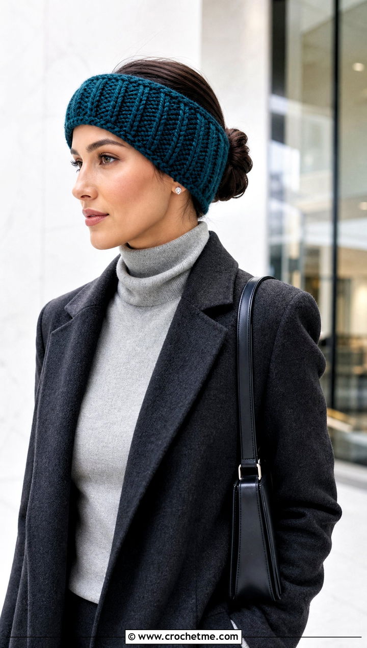 Ribbed Crochet Ear Warmer With Wool Coat - 15 Quick And Easy Crochet Ear Warmers outfit ideas