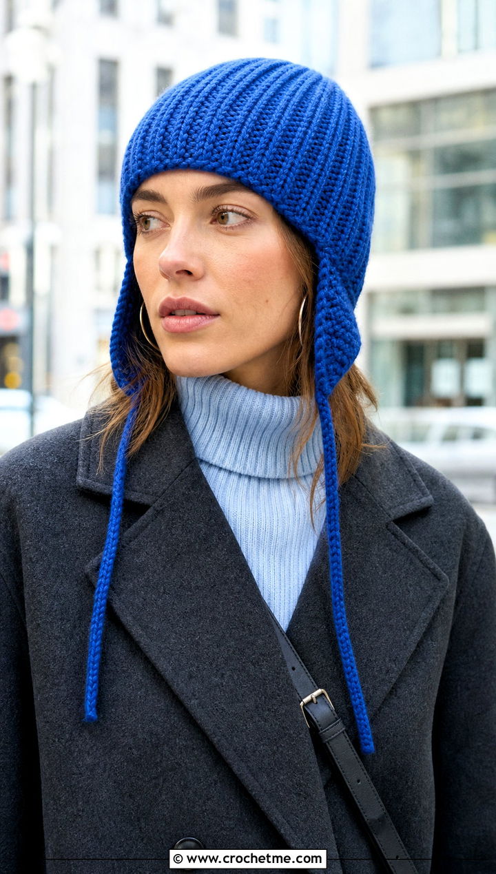 Ribbed Crochet Earflap Beanie With Wool Coat - 15 Crochet Beanie With Earflaps outfit ideas