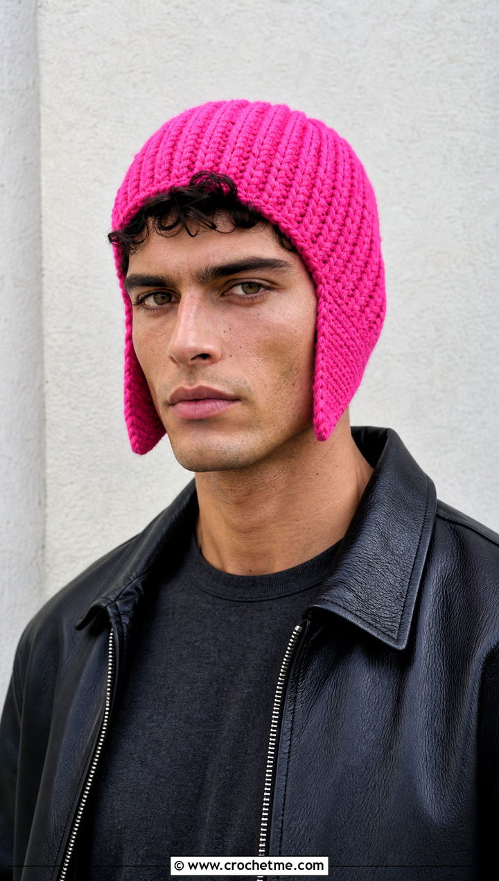 Ribbed Crochet Earflap Hat With Leather Jacket - 15 Mens Crochet Hat With Earflaps outfit ideas