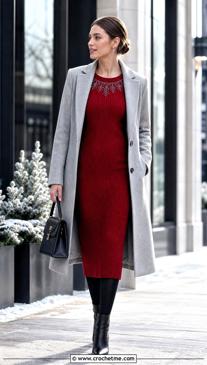 Ribbed Crochet Elsa Sweater Dress With Wool Coat - 30 crochet elsa dress outfit ideas