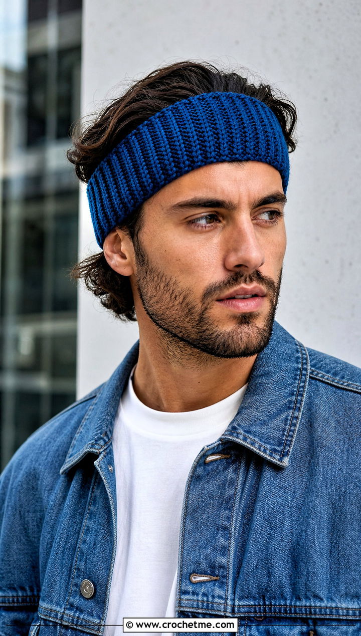 Ribbed Crochet Headband With Denim Jacket - 25 men's crochet headband outfit ideas