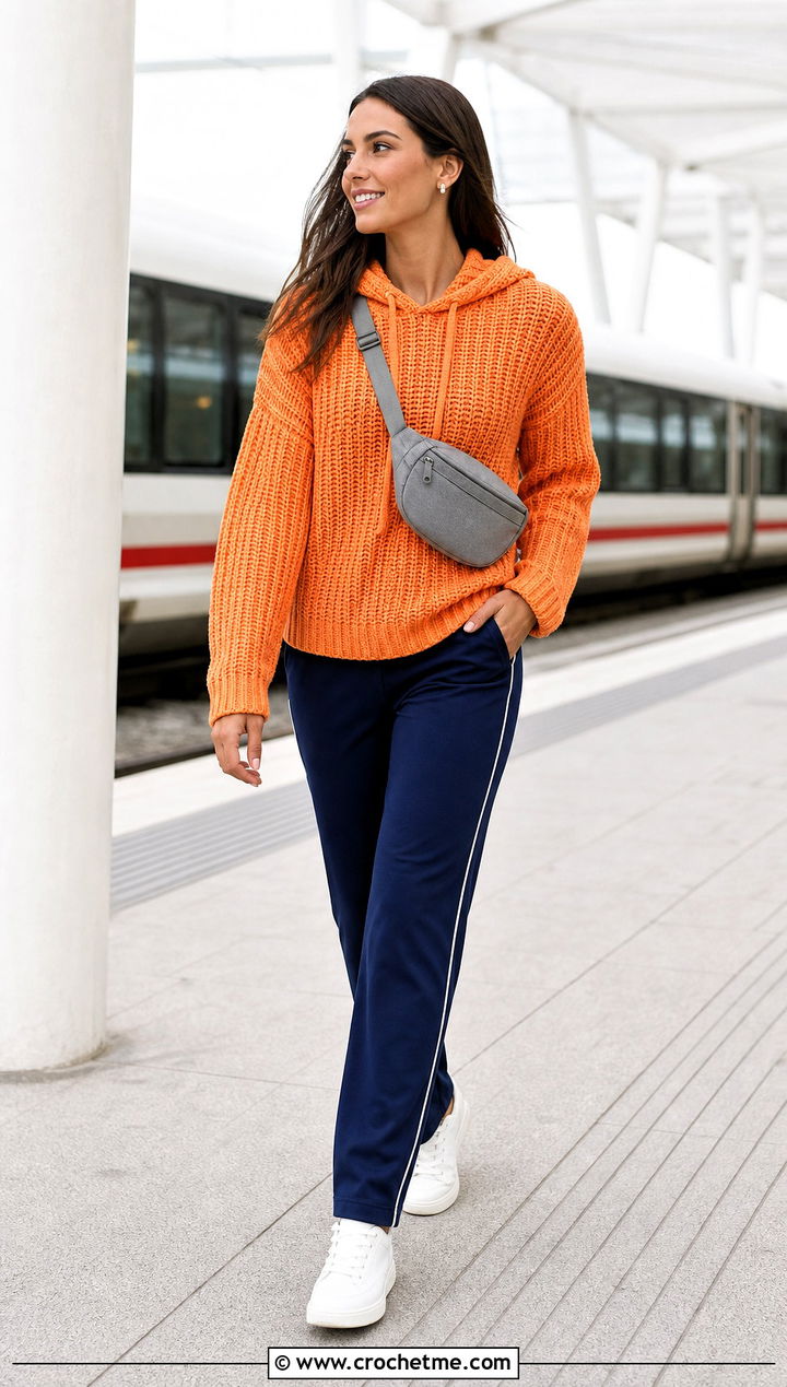 Ribbed Crochet Hooded Sweater With Track Pants - 25 Ribbed Crochet Sweater outfit ideas