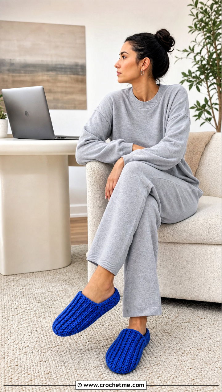 Ribbed Crochet House Slippers With Matching Knit Set - 15 Easy Crochet House Slippers Stephanie Zed outfit ideas