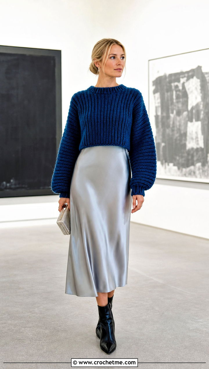 Ribbed Crochet Jumper With Slip Dress - 20 Beginner Crochet Jumper outfit ideas