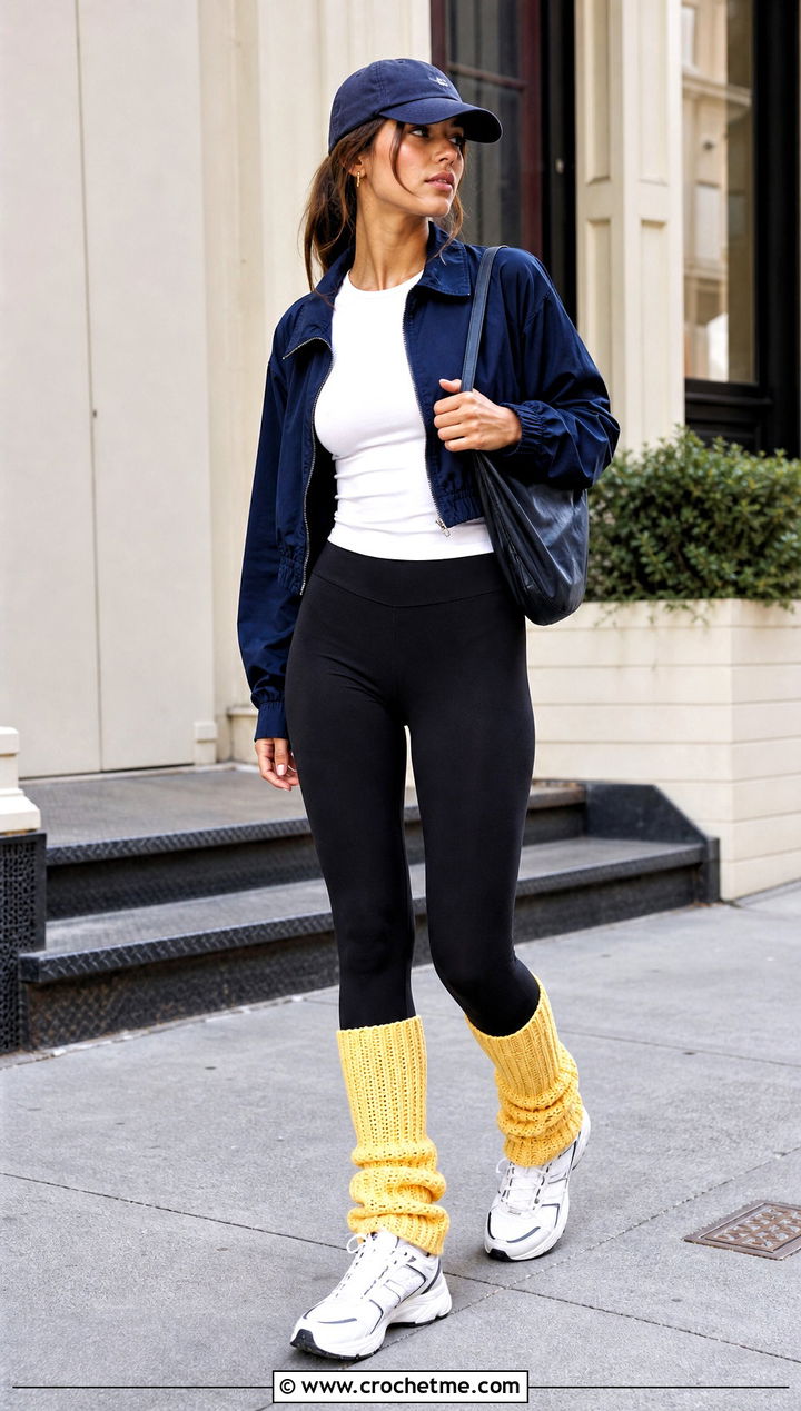 Ribbed Crochet Leg Warmers With Black Leggings - 35 Easy Crochet Leg Warmers outfit ideas