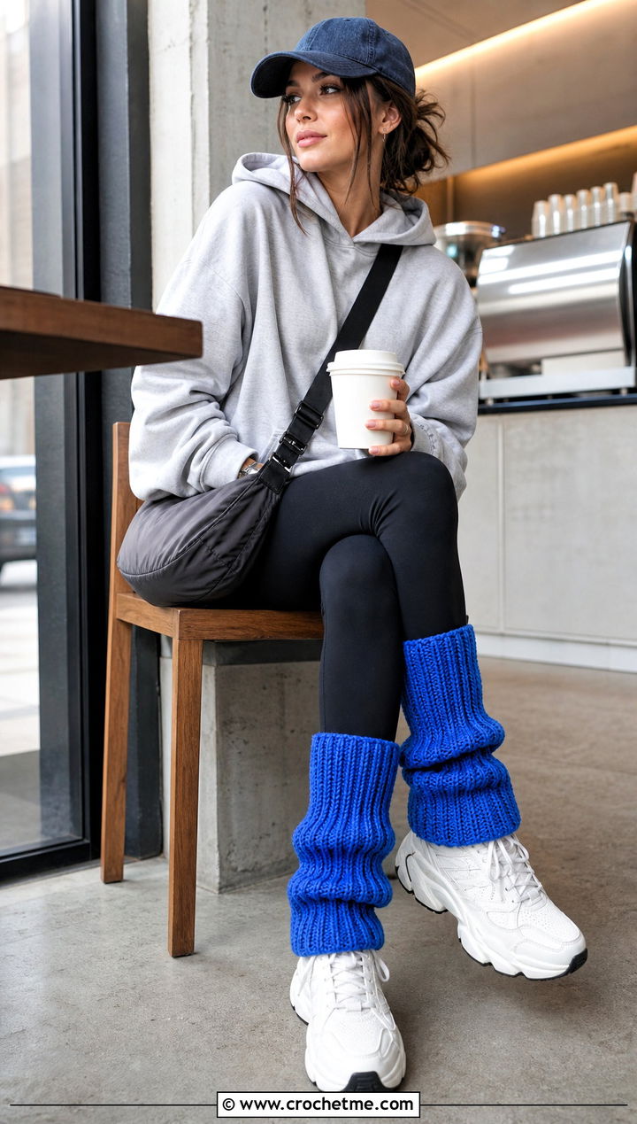 Ribbed Crochet Leg Warmers With Leggings And Hoodie - 30 cute crochet leg warmers outfit ideas