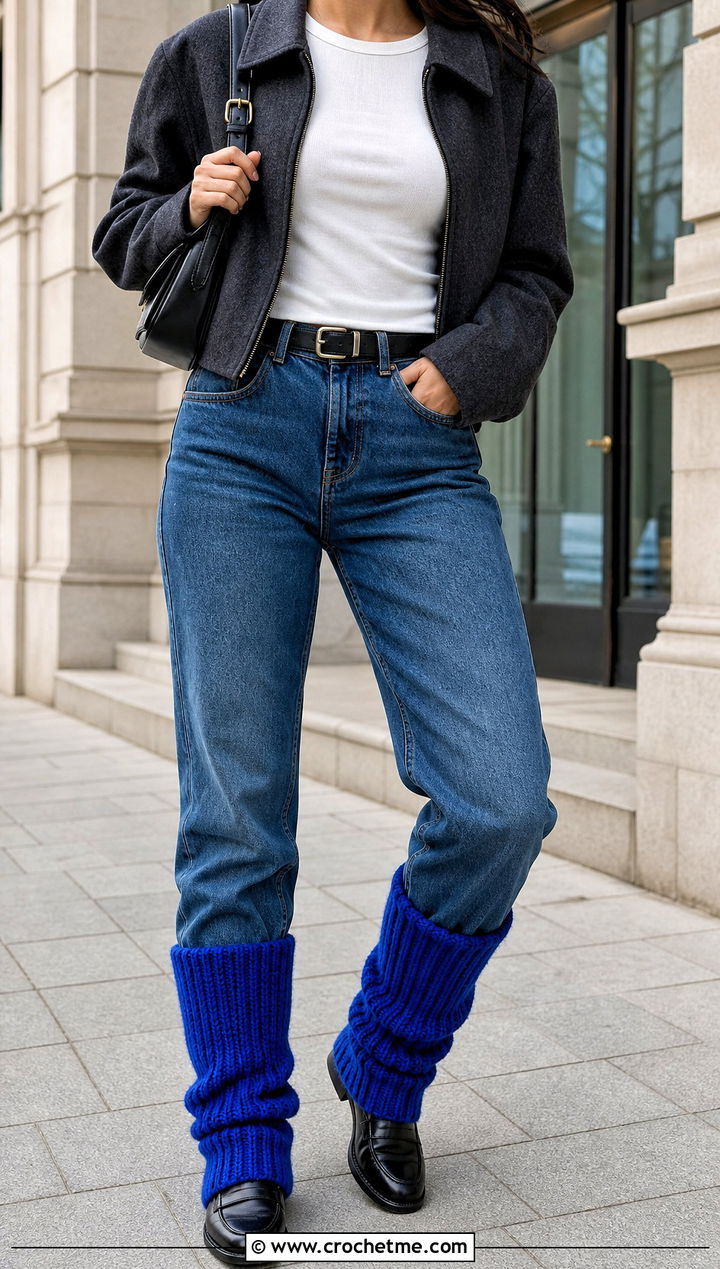 Ribbed Crochet Leg Warmers With Straight Jeans - 30 crochet leg warmers ideas